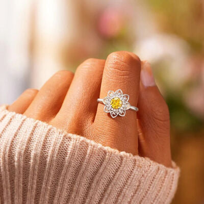 Flower Shape Zircon Platinum-Plated 925 Sterling Silver Ring