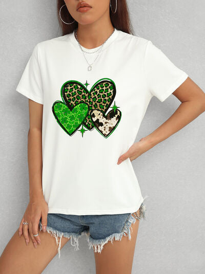 Heart Round Neck Short Sleeve T-Shirt