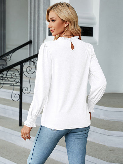 Round Neck Flounce Sleeve Blouse