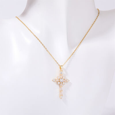 Stainless Steel Inlaid Zircon Cross Necklace