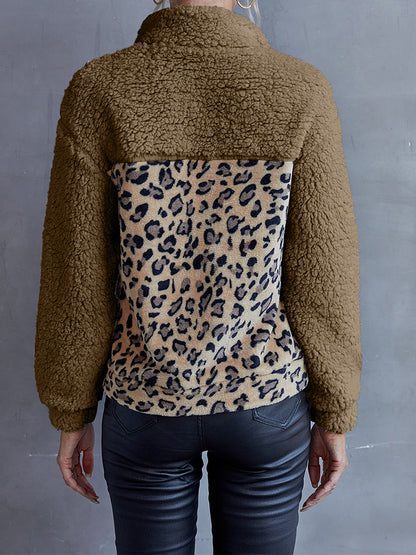 Leopard Quarter-Snap Teddy Sweatshirt