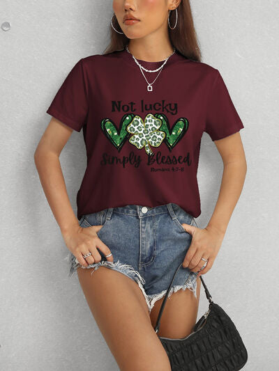 Lucky Clover Round Neck Short Sleeve T-Shirt