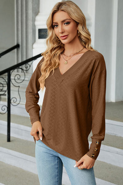 V-Neck Lantern Sleeve T-Shirt