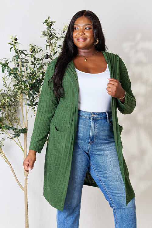 Basic Bae Full Size Ribbed Open Front Long Sleeve Cardigan