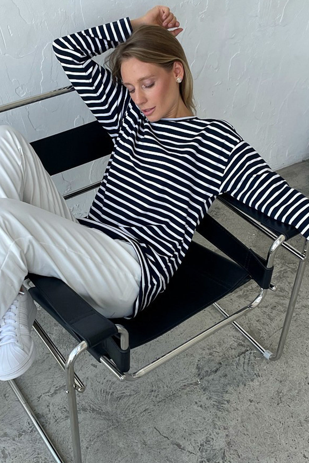 Round Neck Striped Dropped Shoulder T-Shirt