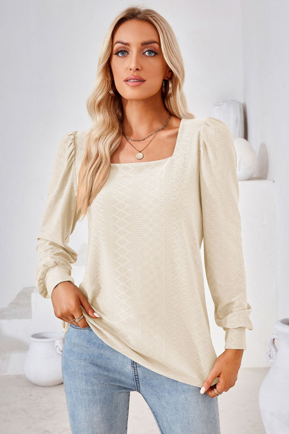 Square Neck Puff Sleeve Blouse