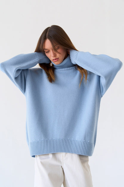 Turtle Neck Dropped Shoulder Sweater