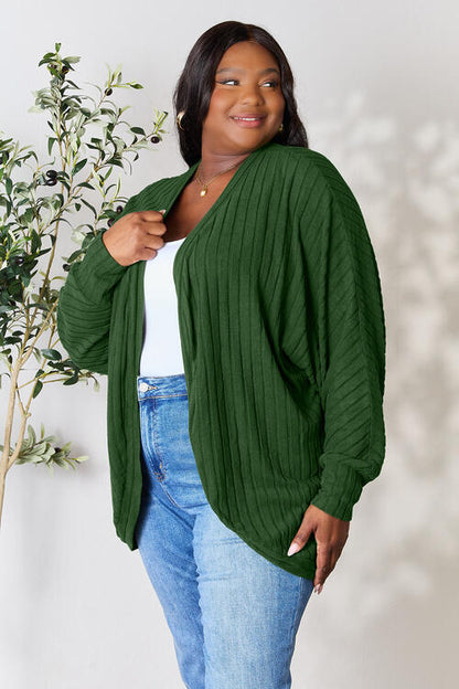 Basic Bae Full Size Ribbed Open Front Long Sleeve Cardigan