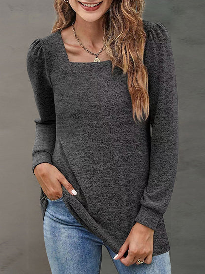 Heathered Square Neck Long Sleeve T-Shirt