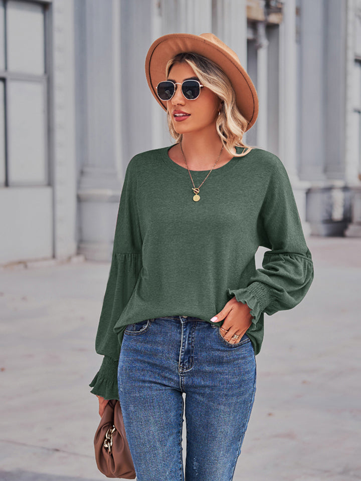 Round Neck Flounce Sleeve Blouse