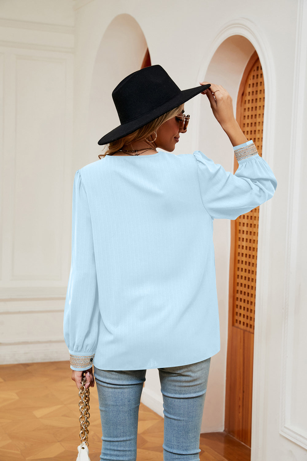 Contrast Puff Sleeve Blouse