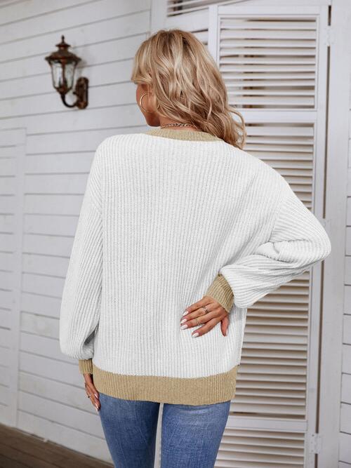 Decorative Button Round Neck Sweater