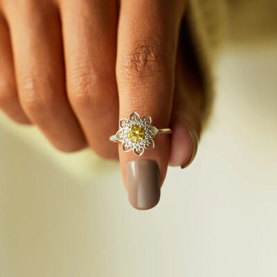 Flower Shape Zircon Platinum-Plated 925 Sterling Silver Ring