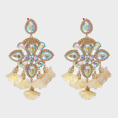 Flower Shape Rhinestone Alloy Dangle Earrings